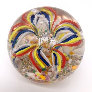 Vintage Glass Paperweight Floral Design